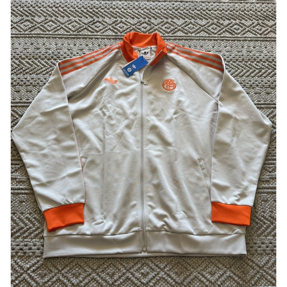 adidas Originals FCB OG TT Men's 2XL Full Zip Track Jacket Gray/Orange